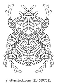 Fantasy hand-drawn beetle coloring page vector illustration