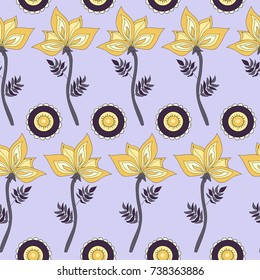 Fantasy hand-drawn floral seamless pattern. An illustration for fabrics, notebooks, cases for computers and phones.