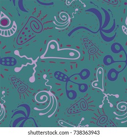 Fantasy hand-drawn seamless pattern. An illustration for fabrics, notebooks, cases for computers and phones.