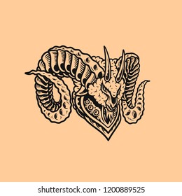 Fantasy head goat illustration vector, vintage style.