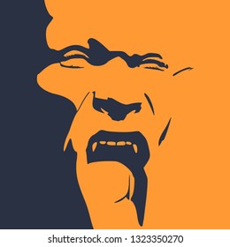 Fantasy head of orc with open mouth. Evil and ugly