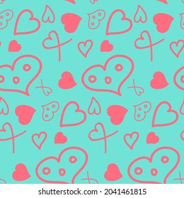 Fantasy heart seamless pattern, pastel blue pink color. Pattern of small design elements for fabric and wrapping paper