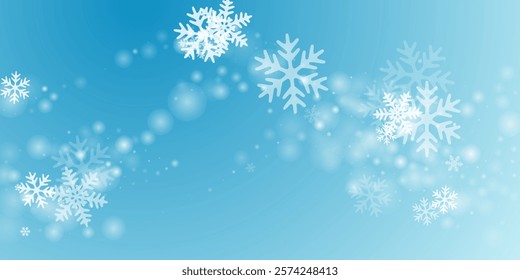 Fantasy heavy snowflakes wallpaper. Wintertime dust frozen shapes. Snowfall sky white teal blue composition. Vivid snowflakes christmas theme. Snow nature scenery.