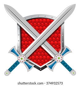 Fantasy heraldic set with shield and two crossing swords