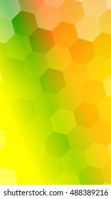 fantasy hexagons on a green, orange color background. vector banner. ideas for your business, printing, design presentations.