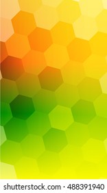 fantasy hexagons on a green, orange color background. vector banner. ideas for your business, printing, design presentations.