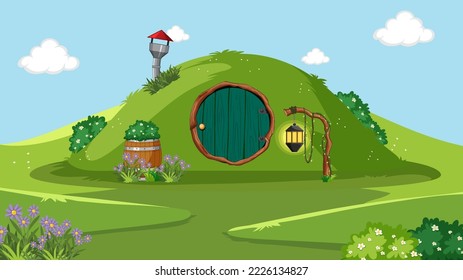 Fantasy hobbit house background illustration svg