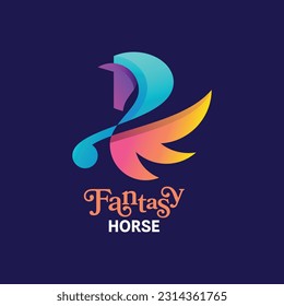 Fantasy horse unicorn mystical legend logo, colorful, simple. modern minimalist logo.