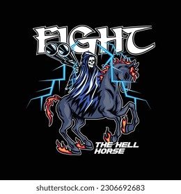 Fantasy horse. Vector illustration isolated on black background. Design for t-shirt street wear .