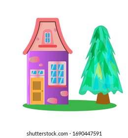 Fantasy house for fairy-tale characters in the style cartoons, vector illustration