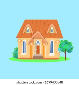 Fantasy house for fairy-tale characters in the style cartoons, vector illustration