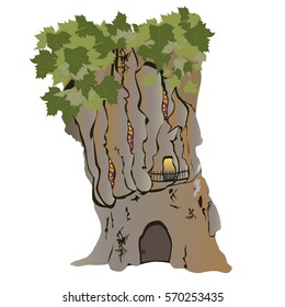 The fantasy house in a huge tree of a plane tree