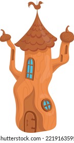 Fantasy house in medieaval style. Cartoon fairy building isolated on white background