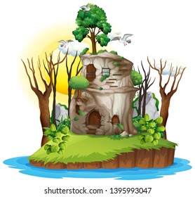 A fantasy house on island illustration