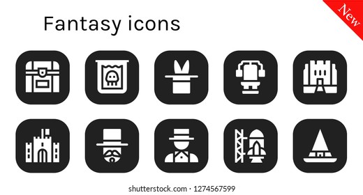  fantasy icon set. 10 filled fantasy icons. Simple modern icons about  - Chest, Creature, Magic, Medieval, Castle, Magician, Rocket ship launch, Witch