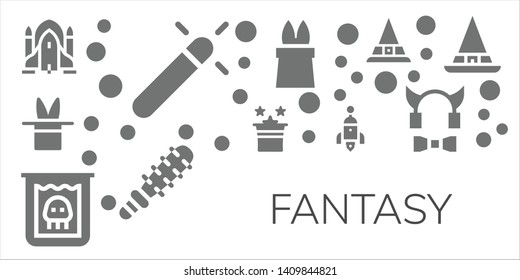 fantasy icon set. 11 filled fantasy icons.  Collection Of - Rocket ship, Magic, Creature, Rocket, Mace, Witch, Devil