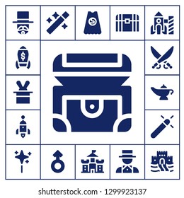  fantasy icon set. 17 filled fantasy icons.  Simple modern icons about  - Magician, Rocket, Chest, Saber, Magic lamp, Magic, Wand, Mars, Superhero, Castle, Sand castle