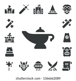 fantasy icon set. 17 filled fantasy icons.  Simple modern icons about  - Sand castle, Magic, Castle, Magic lamp, Wand, Superhero, Monster, Hannya, Ufo, Witch, Saber, Dracula, Spell