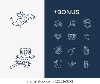 Fantasy icon set and armor with catapult, dragon and archery. Jellyfish related fantasy icon vector for web UI logo design.