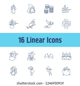 Fantasy icon set and castle with rogue, tooth fairy and troll. Gem related fantasy icon vector for web UI logo design.