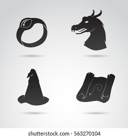 Fantasy icon set isolated on white background. Vector art.