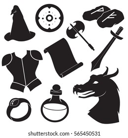 Fantasy icon set isolated on white background. Vector art.