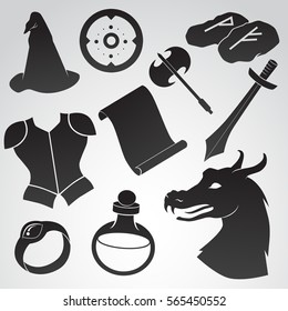 Fantasy icon set isolated on white background. Vector art.