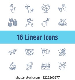 Fantasy icon set and magic wand with unicorn, centaur and bonfire. Jingle related fantasy icon vector for web UI logo design.