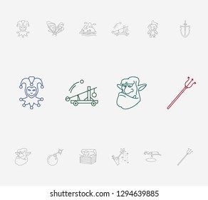 Fantasy icon set and magic wand with zombie boy, flying carpet and butterfly. Monster related fantasy icon vector for web UI logo design.