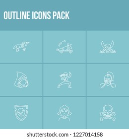 Fantasy icon set and pirate with rogue, ninja and defense. SamurAI related fantasy icon vector for web UI logo design.