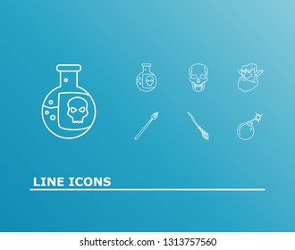 Fantasy icon set and scepter with troll, poison and necromancer. Broomstick related fantasy icon vector for web UI logo design.