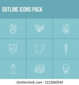 Fantasy icon set and vampire with evil heart, necromancer and child. Devil love related fantasy icon vector for web UI logo design.