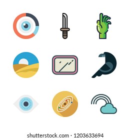 fantasy icon set. vector set about crow, solar system, desert and visibility icons set.