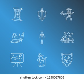 Fantasy icon set and wizard with shaman, old script and skeleton. Character related fantasy icon vector for web UI logo design.