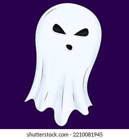 Icono de fantasía con un fantasma blanco de halloween. Concepto de celebración. Diseño de ilustración vectorial. Cartel de la celebración. Feliz fondo morado de Halloween.