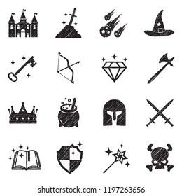 Fantasy Icons. Black Scribble Design. Vector Illustration.
