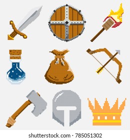 Fantasy icons composition in pixel art style