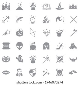 Fantasy Icons. Gray Flat Design. Vector Illustration.