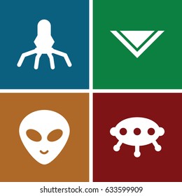 Fantasy icons set. set of 4 fantasy filled icons such as cravat, alien head, rocket