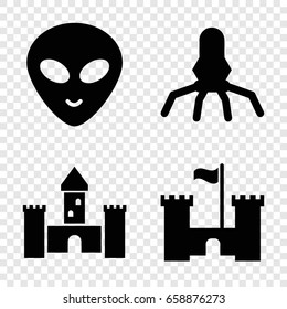 Fantasy icons set. set of 4 fantasy filled icons such as alien head, castle