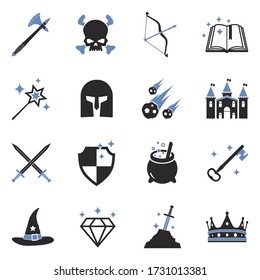 Fantasy Icons. Two Tone Flat Design. Vector Illustration.