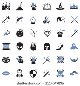 Fantasy Icons. Two Tone Flat Design. Vector Illustration.