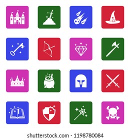 Fantasy Icons. White Flat Design In Square. Vector Illustration. 