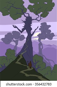 Fantasy illustration of a beautiful giant dryad creatures