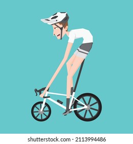 A fantasy illustration of a cyclist with asymmetric body and bike