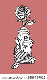 fantasy illustration of imprisoned by love, drawing, ink, line art