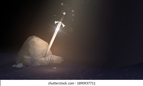 Fantasy-Illustration mit Zauberschwert aus Stein, King Arthur Schwert