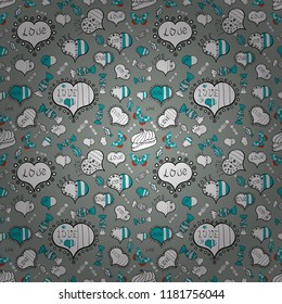 Fantasy illustration. Pictures in blue, white and black colors. Abstract pattern for boys, girls, clothes, wallpaper. Vector. Seamless pattern with lot of different butterflys.