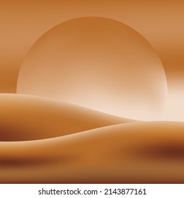 fantasy illustration of a sunset in the desert on a brown background. You can use this background design like for covers of science books, magazines, blogs, websites, wall hanging designs, etc.