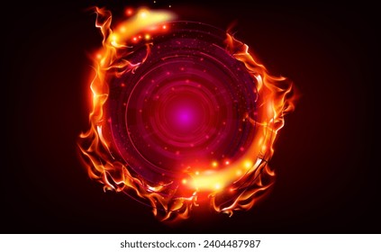 Fantasy illustration of a teleportation hole with a ring of fire, vector illustration.